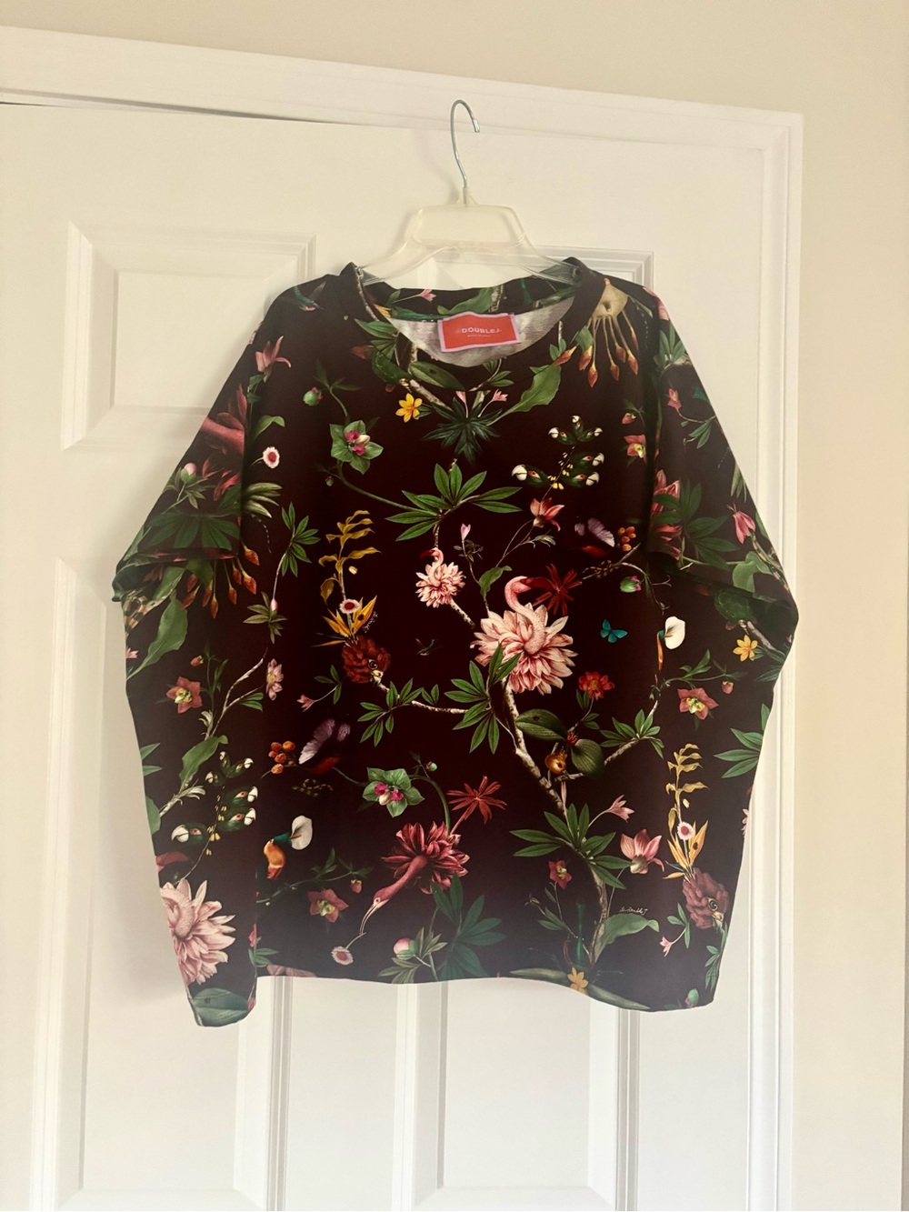 LA DoubleJ Black Floral Crewneck tunic. New without tag